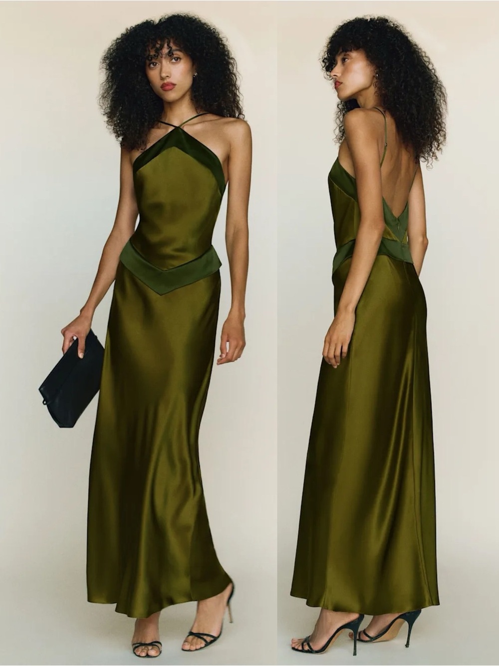 Reformation Jillian Silk Halter Neck Maxi Dress Pear Green - Picture 2 of 14